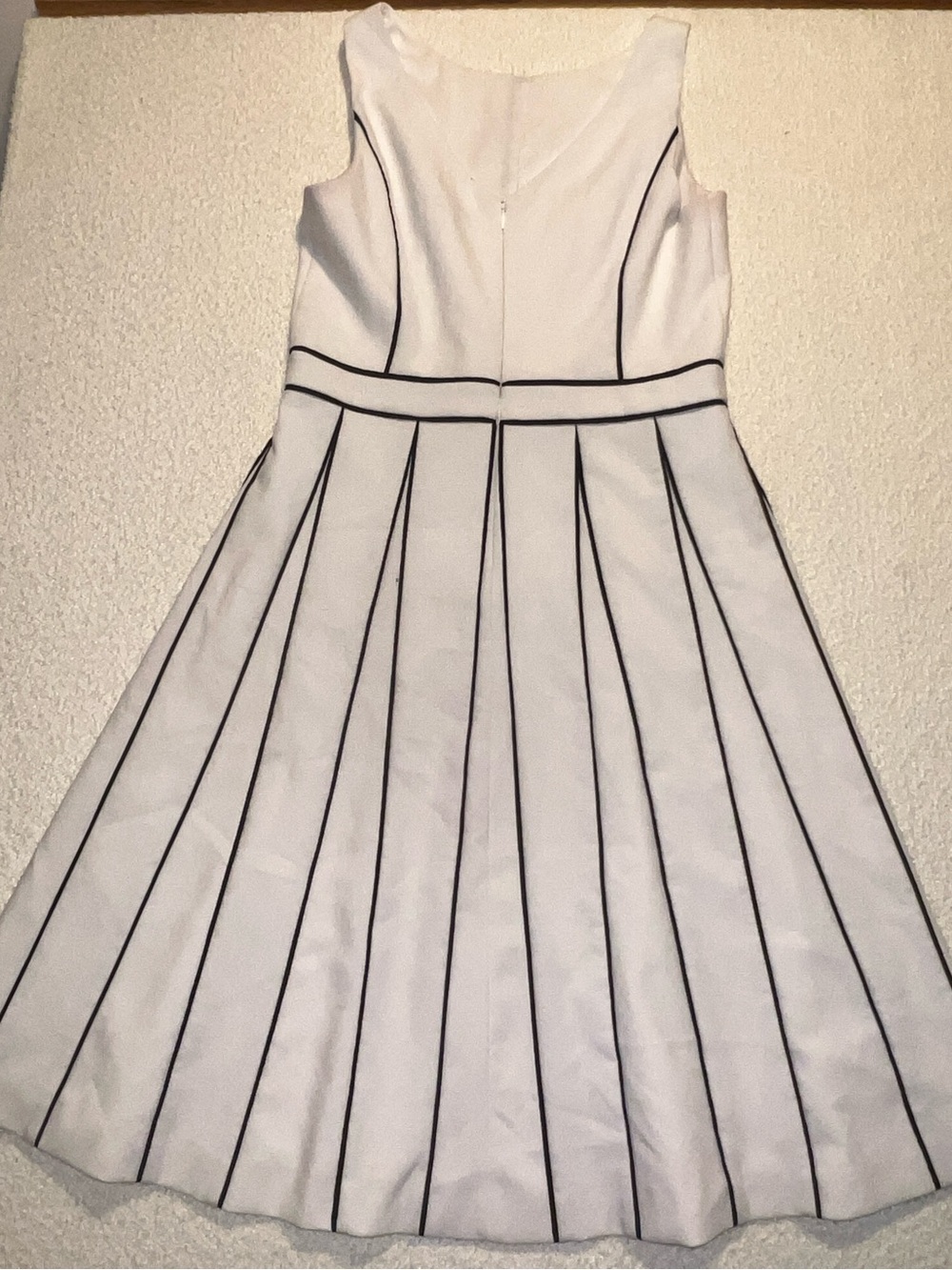 White House Black Market White Midi Dress with Black Vertical Stripes - Picture 3 of 6